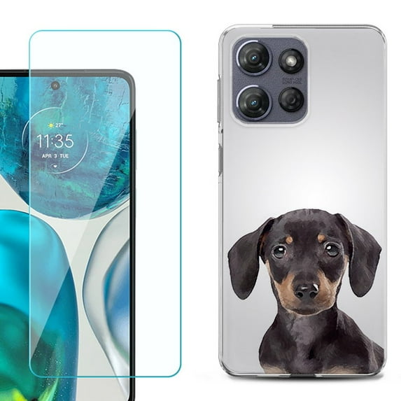 For Motorola Moto G 5G 2025 Phone Case Cover with Tempered Glass Screen Protector, by OneToughShield - Dachshund Face