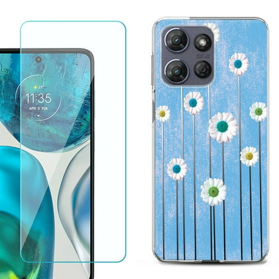 For Motorola Moto G 5G 2025 Phone Case Cover with Tempered Glass Screen Protector, by OneToughShield - Daisy Sky
