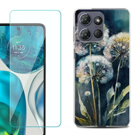 For Motorola Moto G 5G 2025 Phone Case Cover with Tempered Glass Screen Protector, by OneToughShield - Dandelion Color