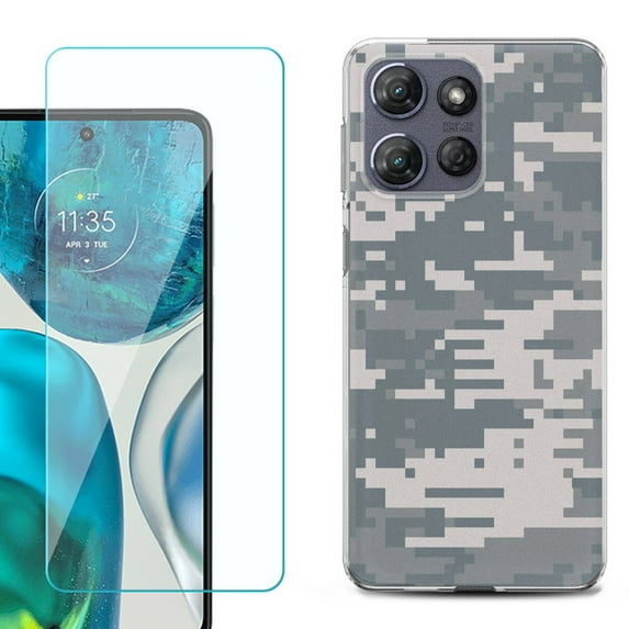 For Motorola Moto G 5G 2025 Phone Case Cover with Tempered Glass Screen Protector, by OneToughShield - Digital Camo