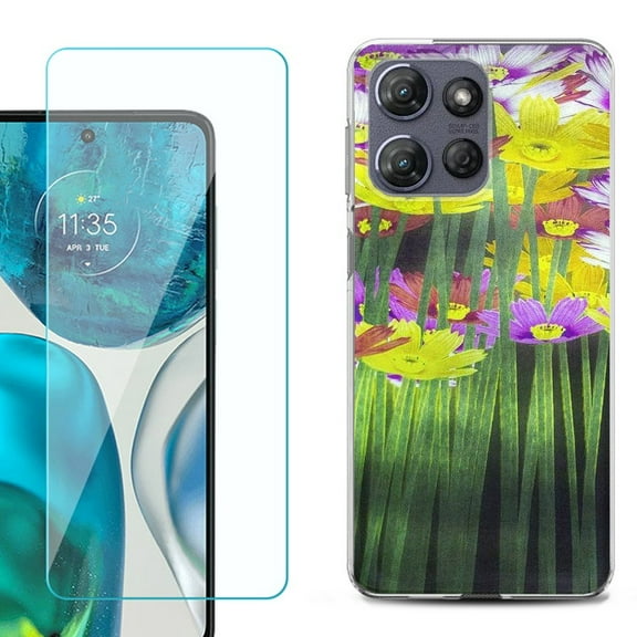 For Motorola Moto G 5G 2025 Phone Case Cover with Tempered Glass Screen Protector, by OneToughShield - Dream Flower