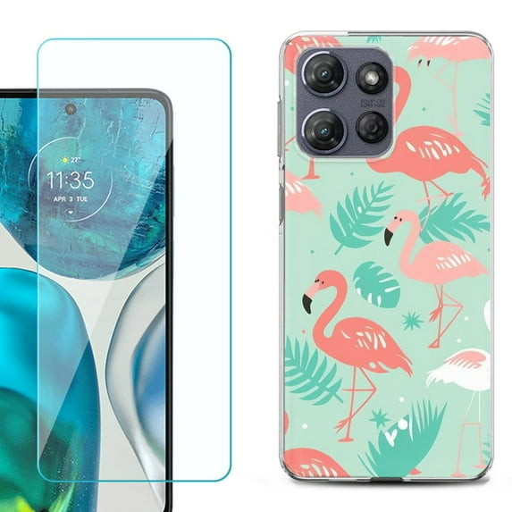 For Motorola Moto G 5G 2025 Phone Case Cover with Tempered Glass Screen Protector, by OneToughShield - Flamingo