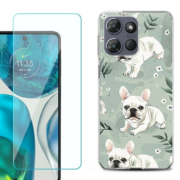 For Motorola Moto G 5G 2025 Phone Case Cover with Tempered Glass Screen Protector, by OneToughShield - French Bulldog