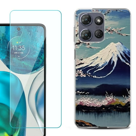 For Motorola Moto G 5G 2025 Phone Case Cover with Tempered Glass Screen Protector, by OneToughShield - Fuji Blossom