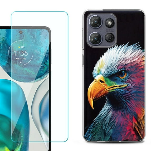 For Motorola Moto G 5G 2025 Phone Case Cover with Tempered Glass Screen Protector, by OneToughShield - Geometric Eagle