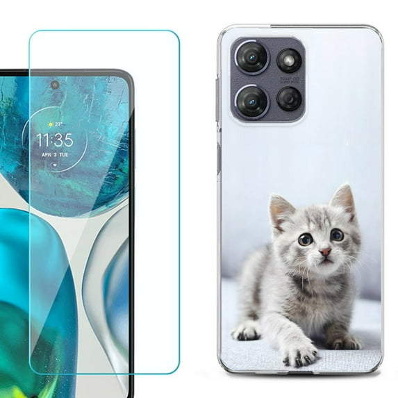 For Motorola Moto G 5G 2025 Phone Case Cover with Tempered Glass Screen Protector, by OneToughShield - Kitty Cat