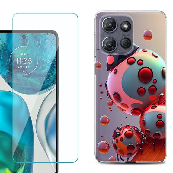 For Motorola Moto G 5G 2025 Phone Case Cover with Tempered Glass Screen Protector, by OneToughShield - Ladybug Robot