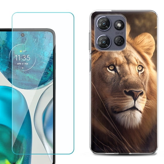 For Motorola Moto G 5G 2025 Phone Case Cover with Tempered Glass Screen Protector, by OneToughShield - Lion