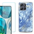 thumbnail image 1 of For Motorola Moto G 5G 2025 Phone Case Cover with Tempered Glass Screen Protector, by OneToughShield - Marble / Gem Blue, 1 of 4