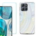 thumbnail image 1 of For Motorola Moto G 5G 2025 Phone Case Cover with Tempered Glass Screen Protector, by OneToughShield - Marble / Rainbow, 1 of 4