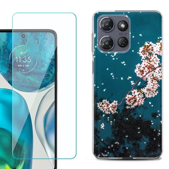 For Motorola Moto G 5G 2025 Phone Case Cover with Tempered Glass Screen Protector, by OneToughShield - Night Blossom