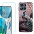 thumbnail image 1 of For Motorola Moto G 5G 2025 Phone Case Cover with Tempered Glass Screen Protector, by OneToughShield - Peacock Flower, 1 of 4