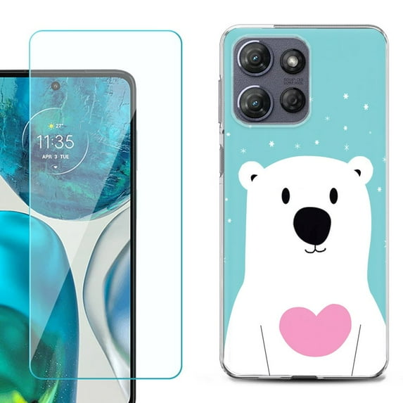 For Motorola Moto G 5G 2025 Phone Case Cover with Tempered Glass Screen Protector, by OneToughShield - Pola Bear