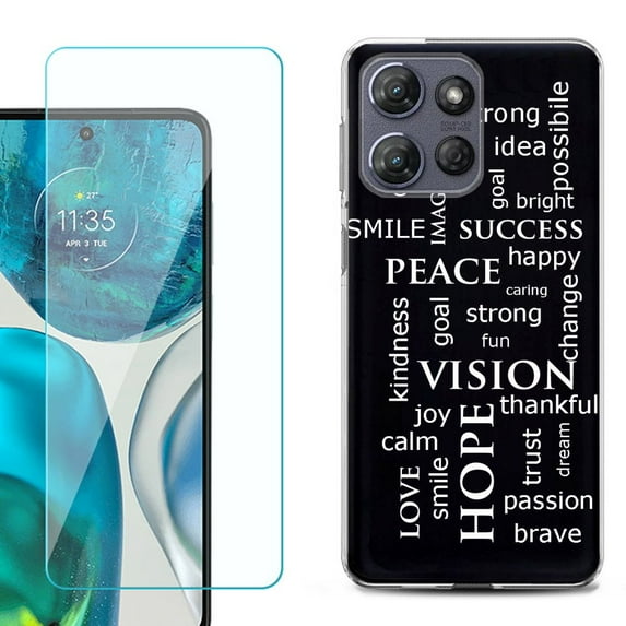 For Motorola Moto G 5G 2025 Phone Case Cover with Tempered Glass Screen Protector, by OneToughShield - Positive Words