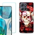 thumbnail image 1 of For Motorola Moto G 5G 2025 Phone Case Cover with Tempered Glass Screen Protector, by OneToughShield - Rose Skull, 1 of 4