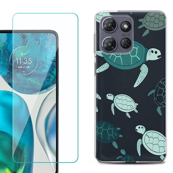 For Motorola Moto G 5G 2025 Phone Case Cover with Tempered Glass Screen Protector, by OneToughShield - Sea Turtle Mix