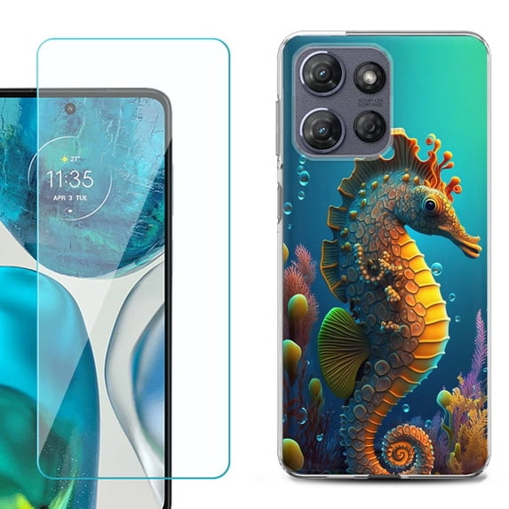 For Motorola Moto G 5G 2025 Phone Case Cover with Tempered Glass Screen Protector, by OneToughShield - Seahorse