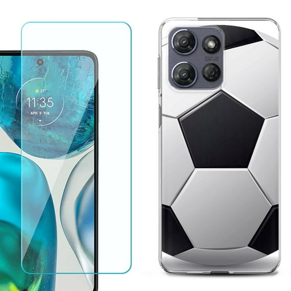For Motorola Moto G 5G 2025 Phone Case Cover with Tempered Glass Screen Protector, by OneToughShield - Soccer