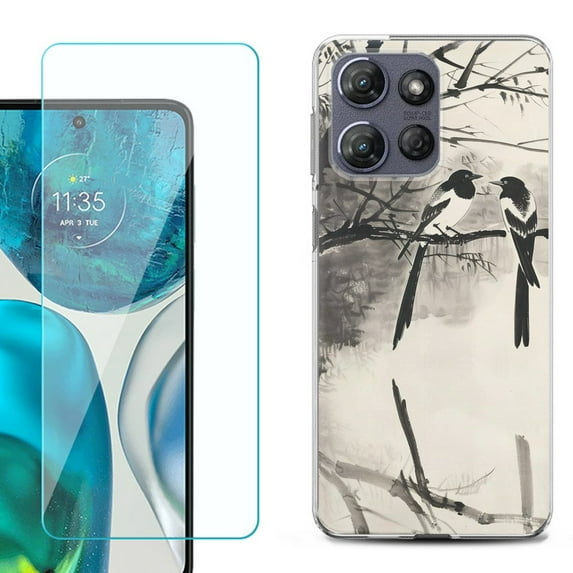 For Motorola Moto G 5G 2025 Phone Case Cover with Tempered Glass Screen Protector, by OneToughShield - Springtime Birds