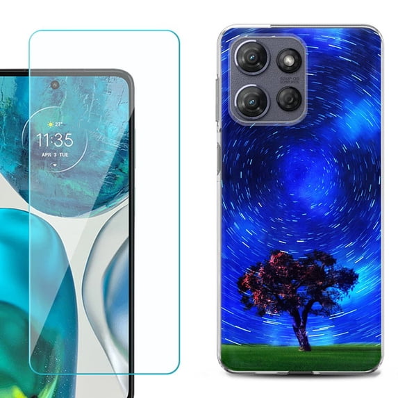 For Motorola Moto G 5G 2025 Phone Case Cover with Tempered Glass Screen Protector, by OneToughShield - Star Trails Tree