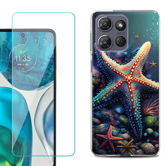 For Motorola Moto G 5G 2025 Phone Case Cover with Tempered Glass Screen Protector, by OneToughShield - Starfish