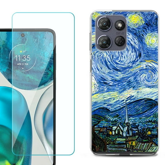 For Motorola Moto G 5G 2025 Phone Case Cover with Tempered Glass Screen Protector, by OneToughShield - Starry Night Paris