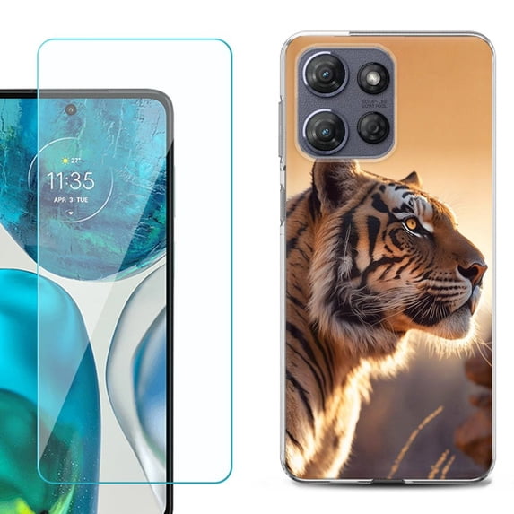 For Motorola Moto G 5G 2025 Phone Case Cover with Tempered Glass Screen Protector, by OneToughShield - Tiger