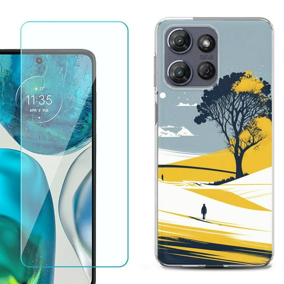 For Motorola Moto G 5G 2025 Phone Case Cover with Tempered Glass Screen Protector, by OneToughShield - Tree on Hill