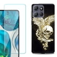 thumbnail image 1 of For Motorola Moto G 5G 2025 Phone Case Cover with Tempered Glass Screen Protector, by OneToughShield - Wing Skull, 1 of 4