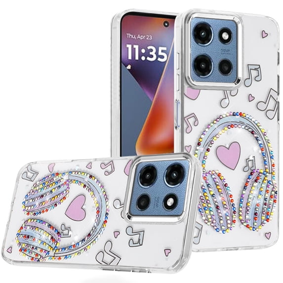 For Motorola Moto G 5G 2025 Resin Epoxy Design Diamond Metal Edged Hybrid Case - G