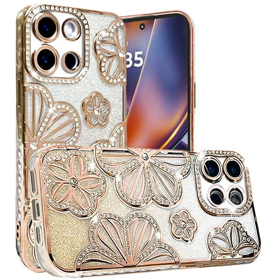 For Motorola Moto G 5G 2025 Shimmer Glitter Floral Design Thick TPU Case Cover - Gold