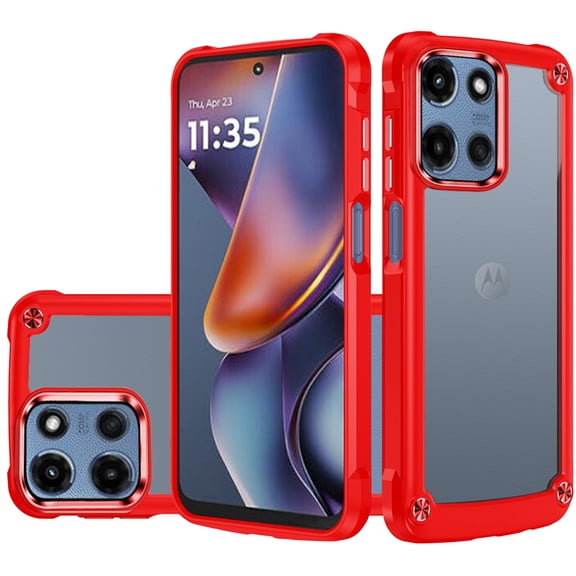For Motorola Moto G 5G 2025 Ultimate CaseX Transparent Hybrid Case with Metal Buttons And Camera Edges - Red
