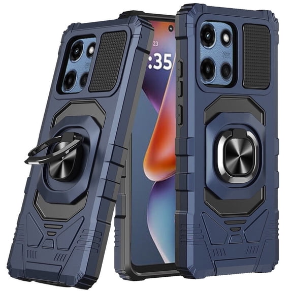 For Motorola Moto G 5G 2025 XT2513V Robotic Ring Kickstand Cover Phone Case - Blue