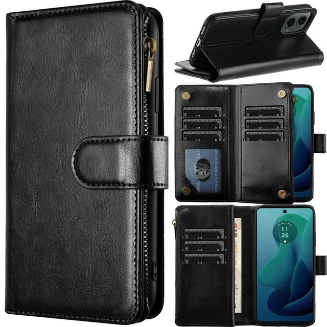 For Motorola Moto G 5G 2024 Luxury Wallet Card ID Zipper Money Holder
