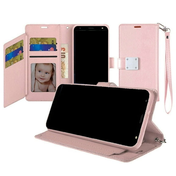 For Motorola Moto G Go XT2163-7 Deluxe Wallet ID Flip Pouch Cover Phone Case - Rose Gold