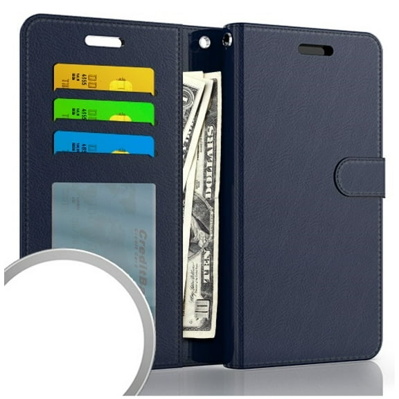 For Motorola Moto G Go XT2163-7 Wallet Pouch Cover Cellphone Case + Tempered Glass - EM Blue