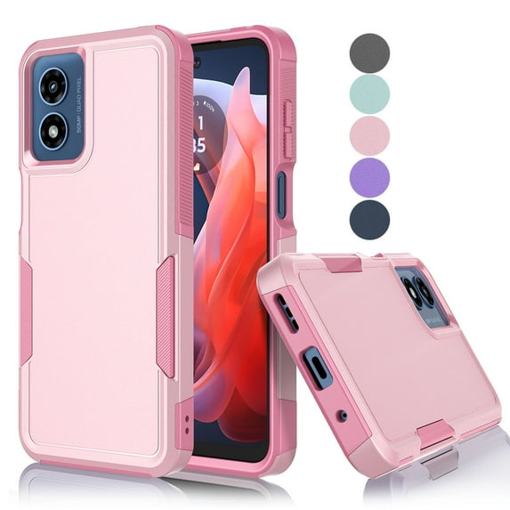 Tekcoo Shockproof Cell Phone Case for Moto G Play 4G 2024, Pink