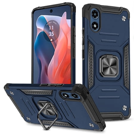 For Motorola Moto G Play 2024 Robust Magnetic Kickstand Hybrid Case Cover - Blue
