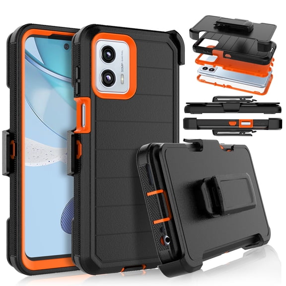 For Motorola Moto G Play 4G 2024 Case,Takfox Holster Phone Case with Built-in Screen Protector Swivel Belt Clip [3 Layers] Heavy Duty Full Body Protection Shockproof Kickstand Cover- Black