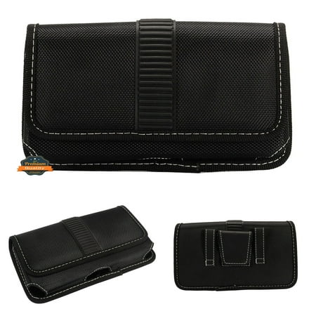 For Motorola Moto G Play 5G 2023, Motorola Moto G Play 2024 Rugged Canvas Cellphone Belt Clip Cover Holster Pouch Holder with Belt Loops Universal Horizontal Carrying Case - Black