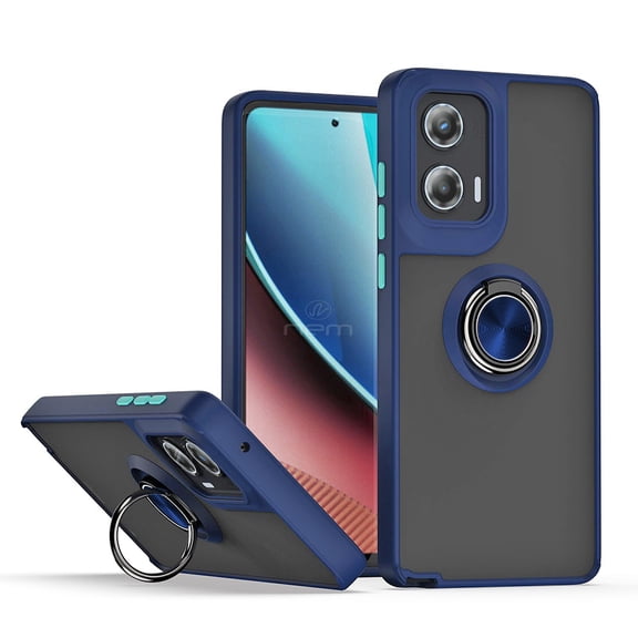 For Motorola Moto G Play 5G 2025 Impact Metal Ring Holder Stand Magnetic Car Mount Protective Hybrid Case Cover Blue