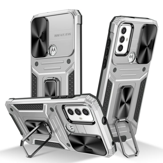 For Motorola Moto G Power 2022 Case Heavy Duty with Camera Cover, Build in Kickstand & Magnetic Car, Military Grade Armor Protection Cover,Sturdy Rugged Shockproof Case, Silver