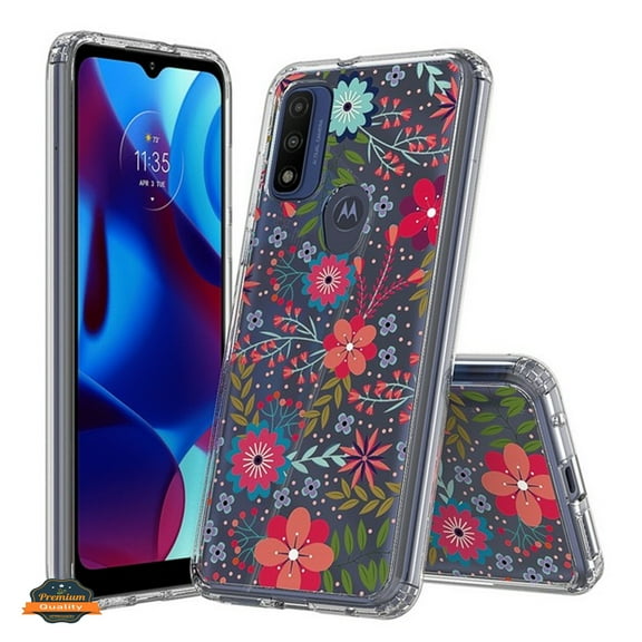 For Motorola Moto G Power 2022 Floral Patterns Design Transparent TPU Shock Absorption Bumper Slim Hard Back Phone Case Cover by Xpression [Red Blooms Blossom]