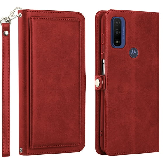 For Motorola Moto G Power 2022 / Moto G Pure Triple Card Slot Flap Folio Stand Leather Wallet Pouch Case Cover Red