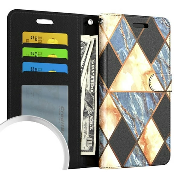 For Motorola Moto G Power 2022 XT2165DL Wallet Cover Cell Phone Case + Tempered Glass - Marble Black