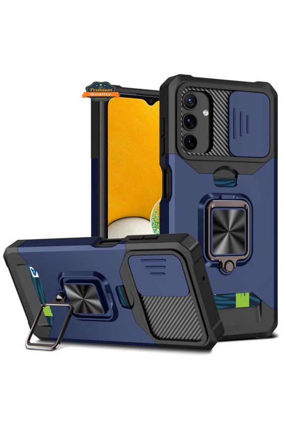 For Motorola Moto G Power 2024 Wallet Slide Camera Protection, Credit Card Slot & Ring Kickstand Magnetic Car Mount Phone Case Cover by Xpression - Blue