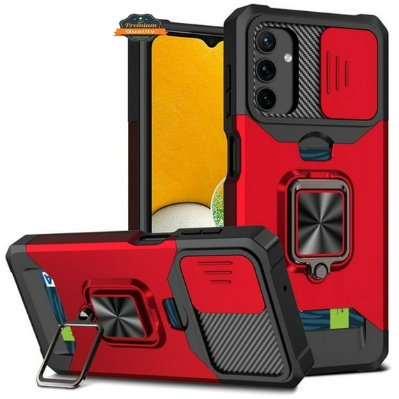 For Motorola Moto G Power 2024 Wallet Slide Camera Protection, Credit Card Slot & Ring Kickstand Magnetic Car Mount Phone Case Cover by Xpression - Red