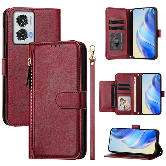 For Motorola Moto G Power 2025 2024 2023 Zipper Wallet Case，Senior PU Leather Card Slots Magnetic Clasp Shockproof Protective Cover Case