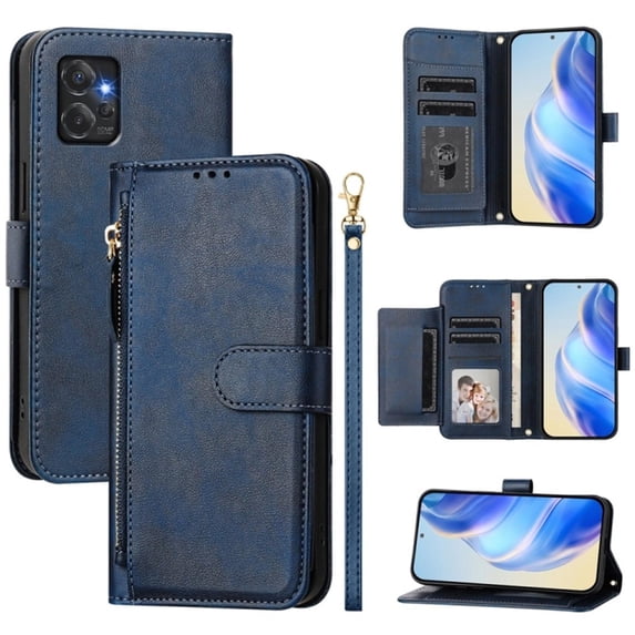 For Motorola Moto G Power 5G 2023 6.5-inch Wallet Case for Women Men Multi-Card Slots Zipper Wallet Leather Phone Case,Blue,For Moto G Power 5G 2023