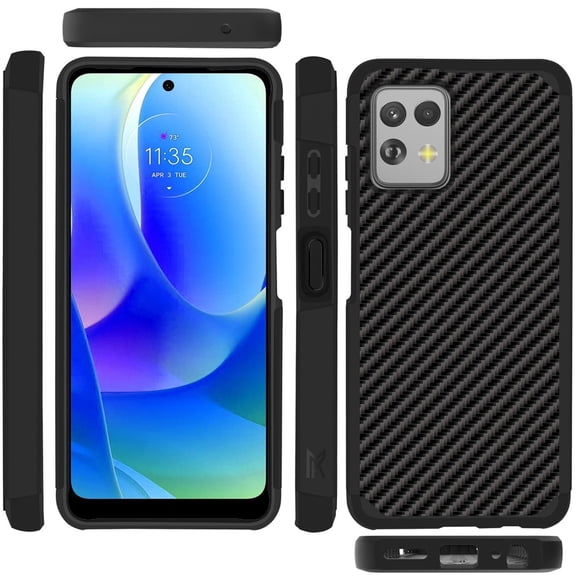 For Motorola Moto G Power 5G 2023 Graphic Design Pattern Hard PC TPU Tough Strong Hybrid Shockproof Frame Cover ,Xpm Phone Case [ Carbon Fiber Black ]